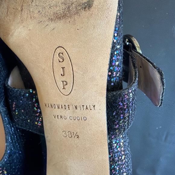 SJP by Sarah Jessica Parker Glitter Mary Jane Heels 38.5 Handmade Italy - Picture 2 of 7